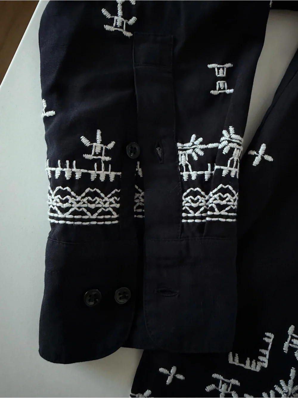 Banana Republic Black Button-Up Shirt with White Embroidery